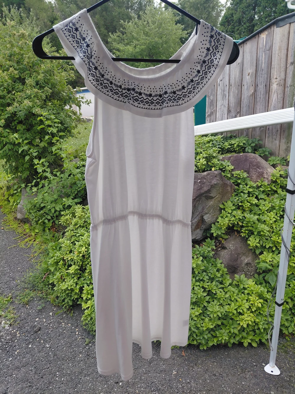 Children's Place White Dress with Navy Embroidered Floral Yoke